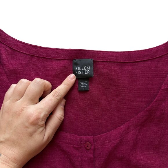 Eileen Fisher L Raspberry Red Linen Blend Short Sleeve Top Wide Leg Pants Set - Picture 4 of 13